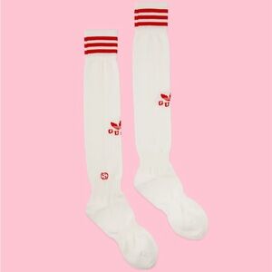 Gucci x Adidas X- Long Sock White & Bordeaux ( Red) Women Sz M Authentic Italy
